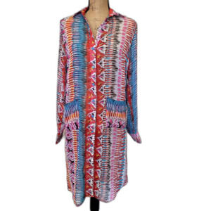 Turquoise Haven Swim Coverup Multicolor Abstract Printed Button Down Size S/M‎